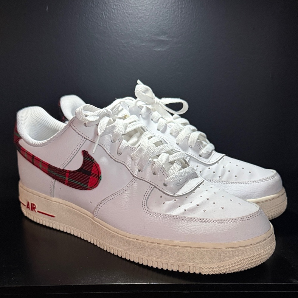 Nike Airforce 1 Men's 10.5 White and Plaid Red Sneakers